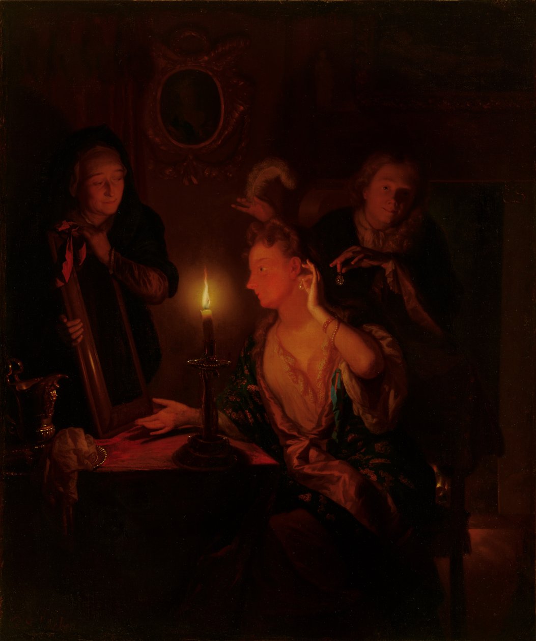Lady at a Mirror by Candlelight av Godfried Schalcken