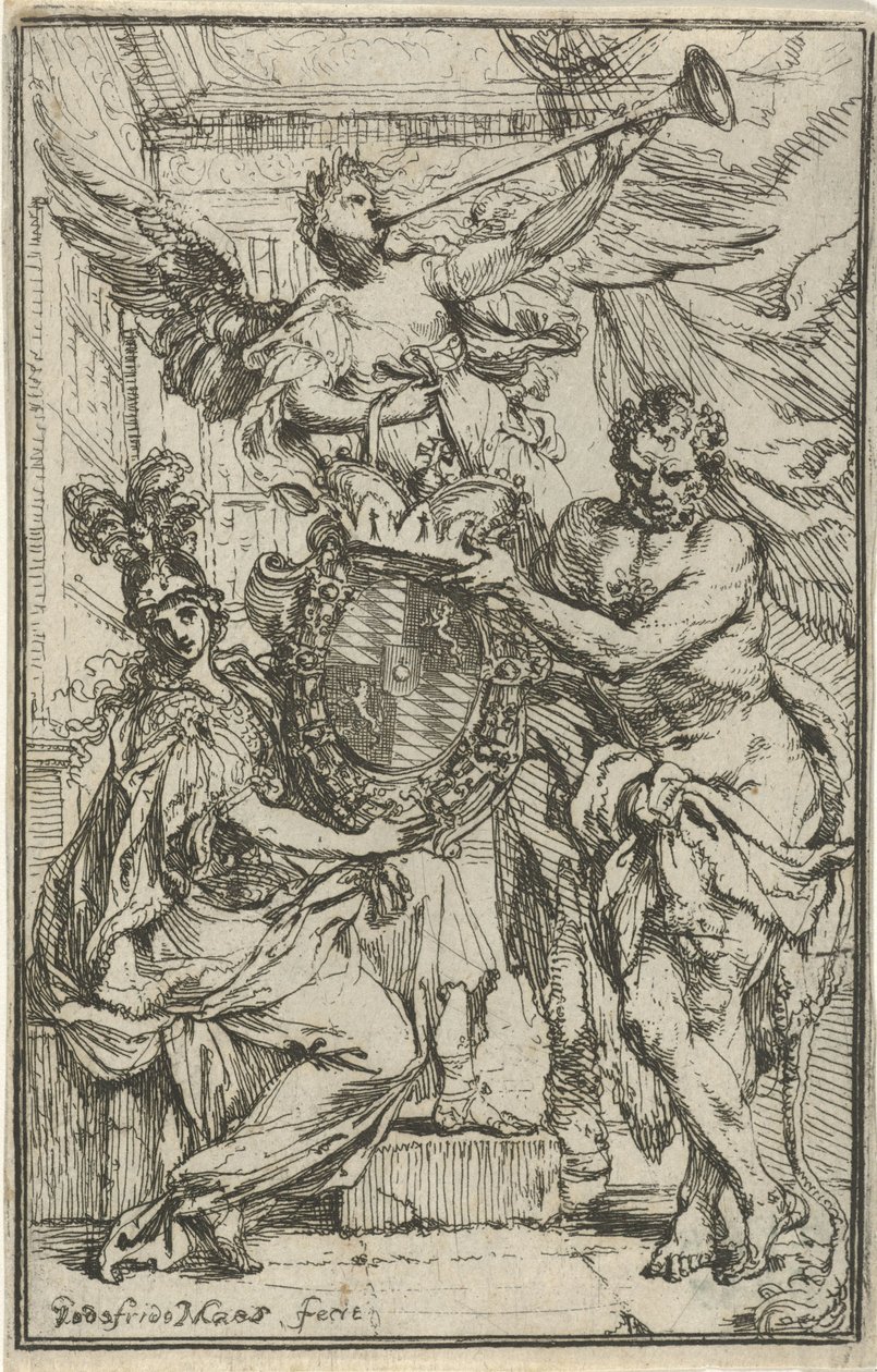 Minerva, Hercules och Fame med vapen av Godfried Maes