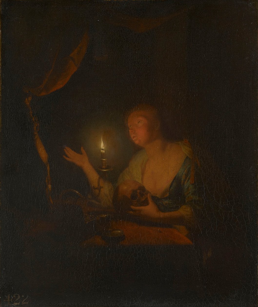 Den botfärdiga Magdalena i stearinljusets sken av Godfried Schalcken