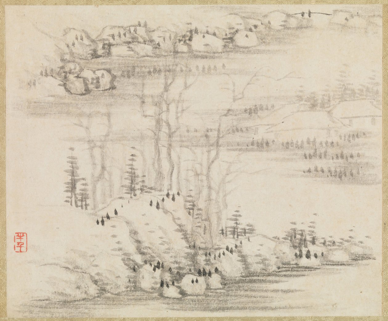 Landskap och träd, ca. 1679. av Gong Xian