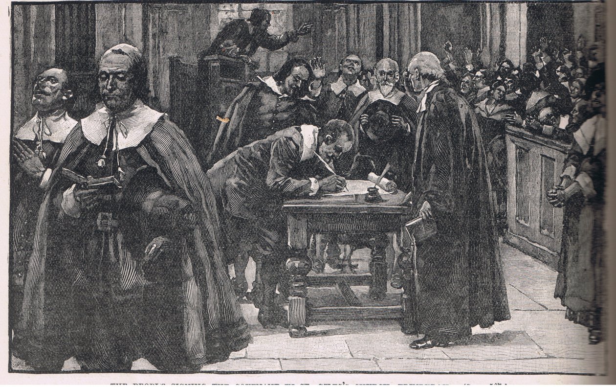 Folket som undertecknade förbundet för St Giles kyrka i Edinburgh 1638 av Gordon Frederick Browne