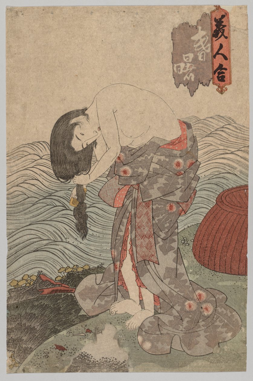 Kvinnlig dykare som kammar sitt hår, 1786-1864. av Gototei Kunisada