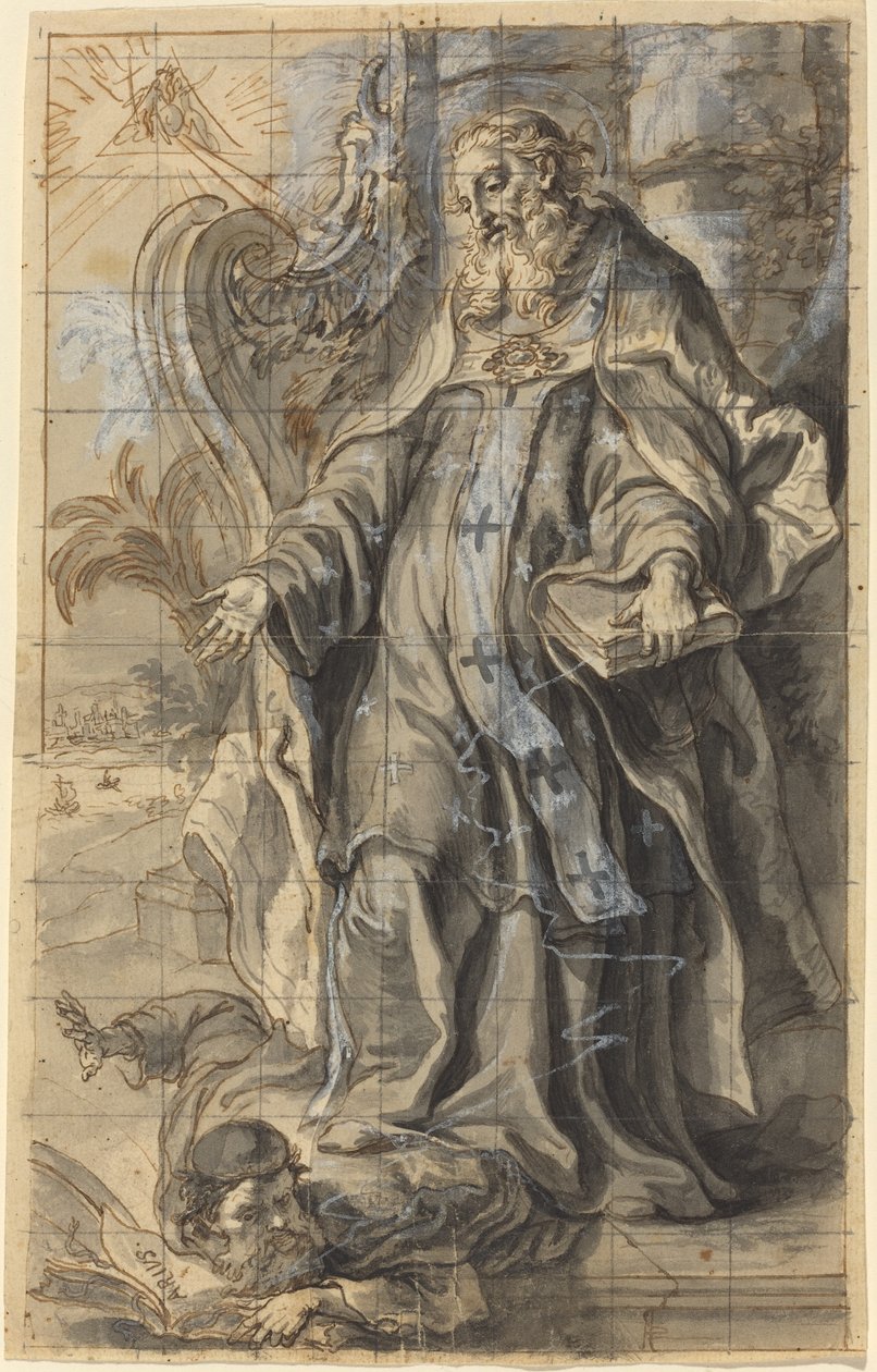 Sankt Ambrosius undertrycker kätteri av Gottfried Bernhard Götz