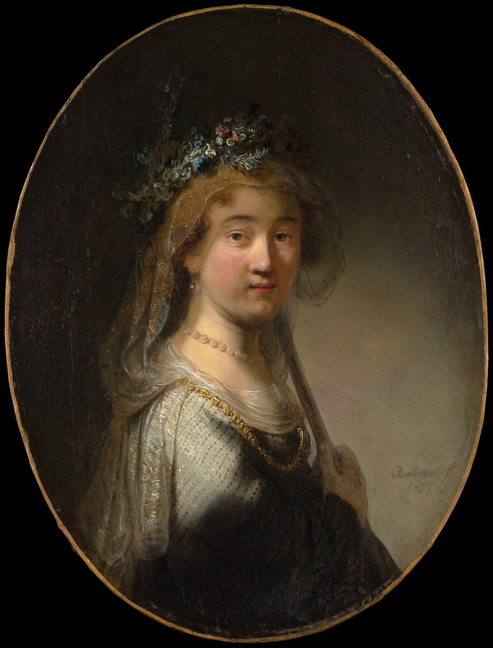 En ung kvinna som en herdinna. av Govaert Flinck