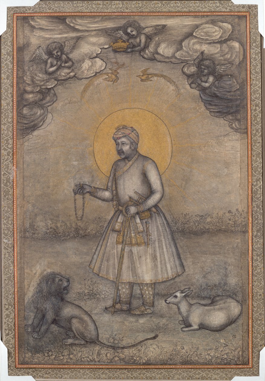 Porträtt av den åldrade Akbar, ca. 1640-1650. av Govardhan