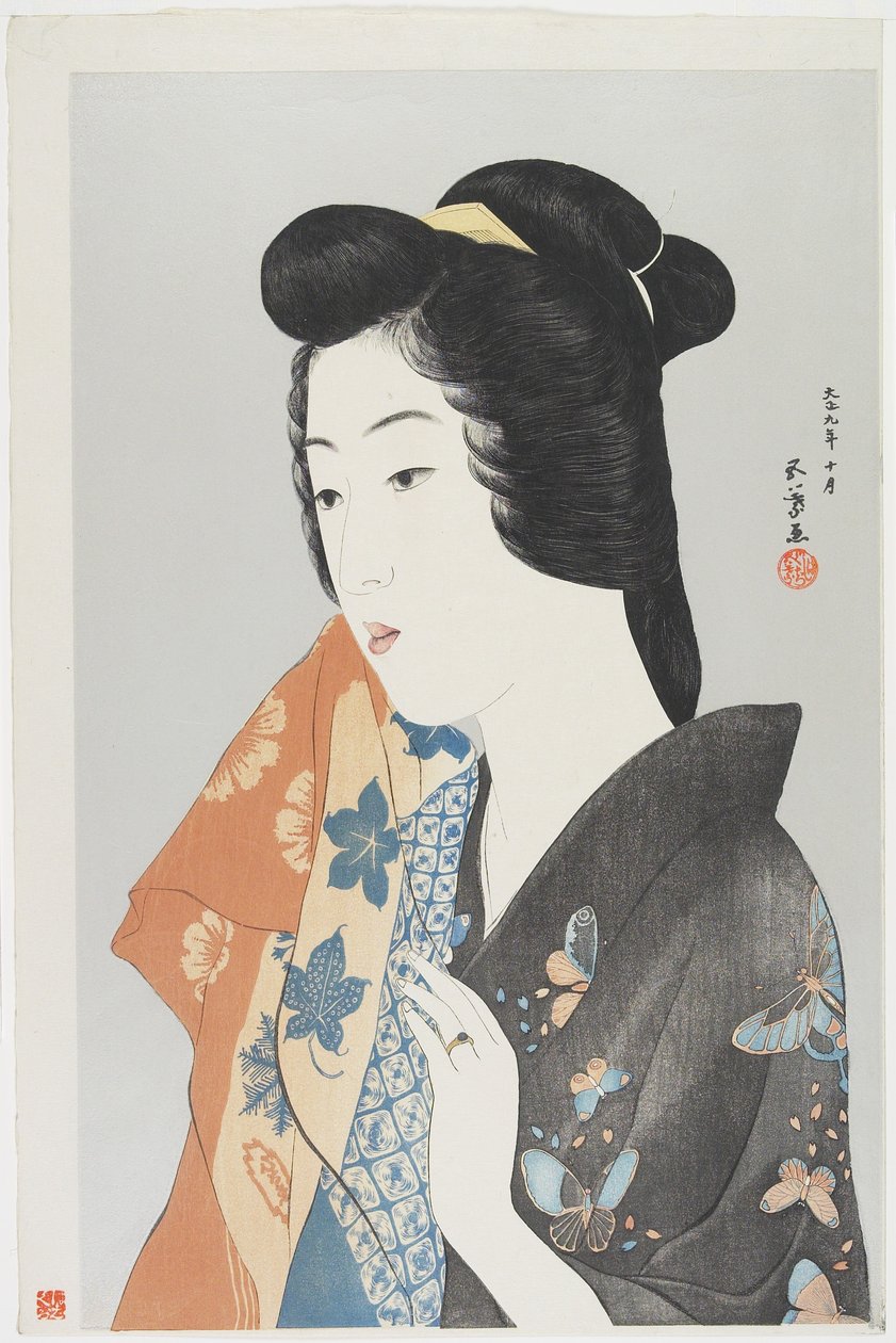(Kvinna som håller handduk), oktober 1920 av Goyo Hashiguchi