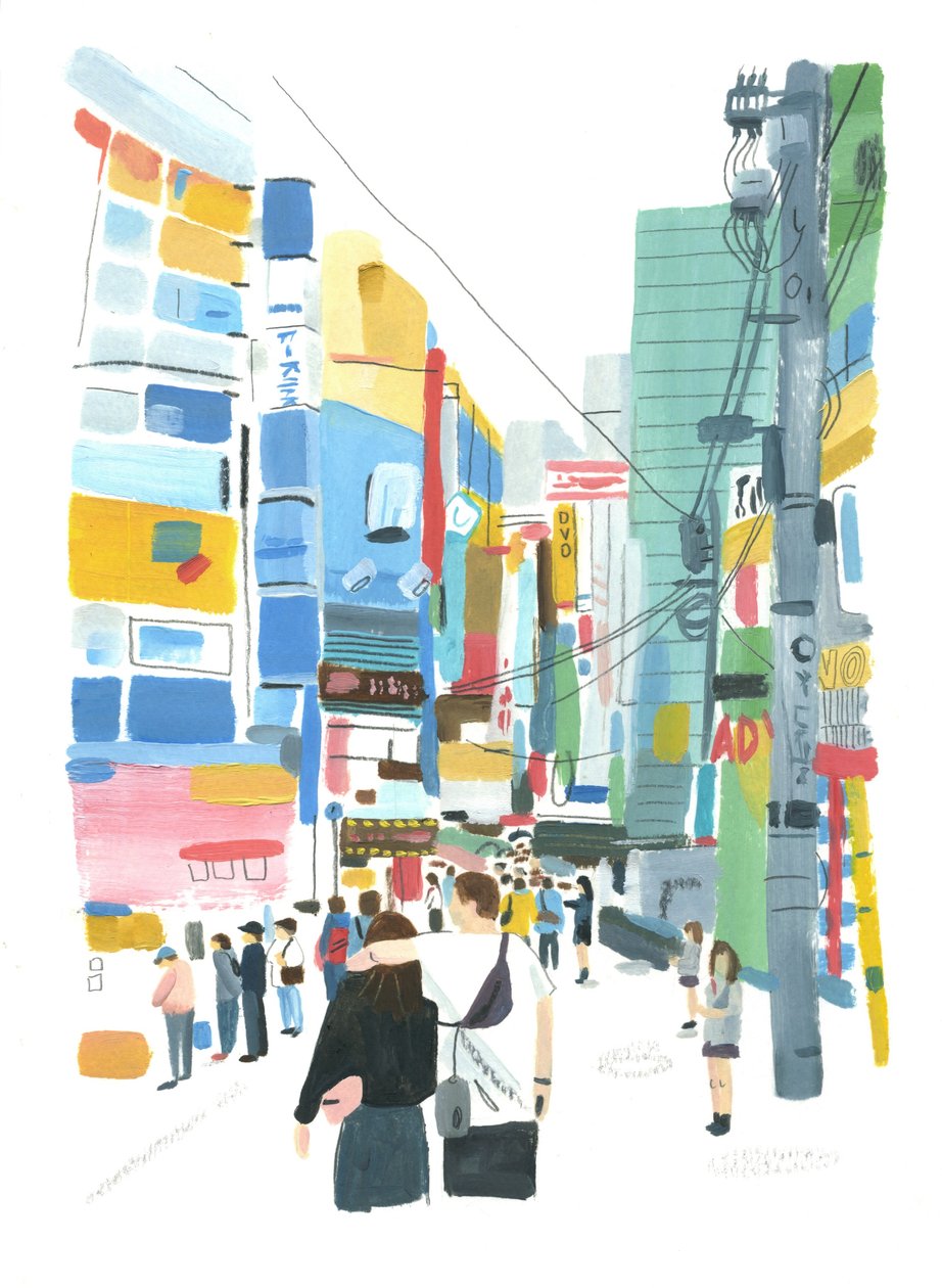 Akihabara, 2015 (olja på papper) av Grace Helmer