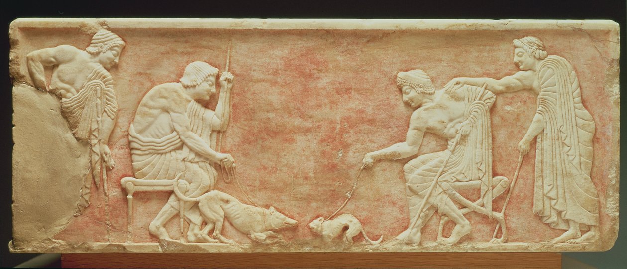 Djurbete, relief från en statybas som hittades på Dipylon-kyrkogården, Aten, ca 510 f.Kr. (marmor) (se även 60008-10) av Greek