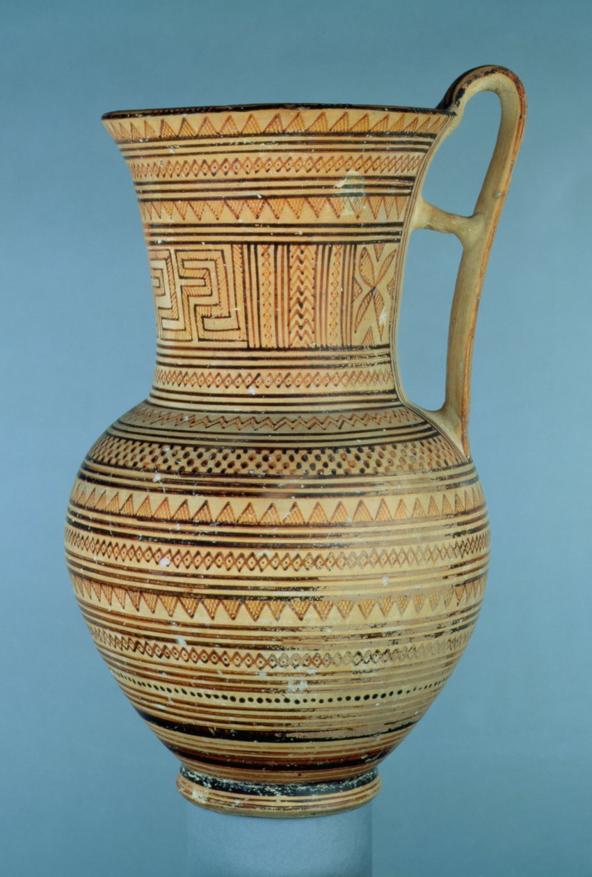 Attic Late Geometric IIa höghalsad kanna, c.735-720 f.Kr. (keramik) av Greek