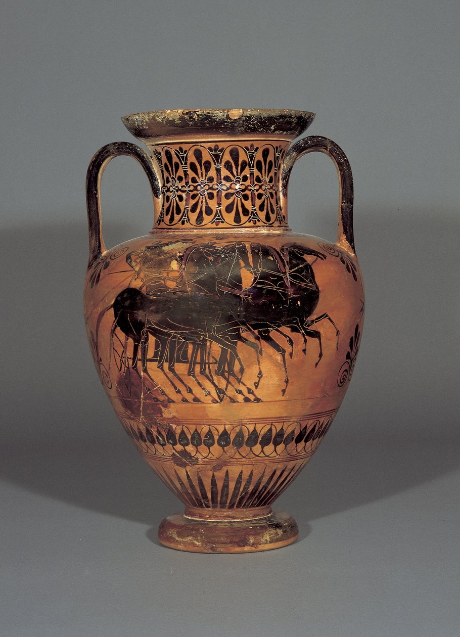 Attic svart-figur hals amfora föreställande Athena i en quadriga, 530-530 BC (lera) av Greek
