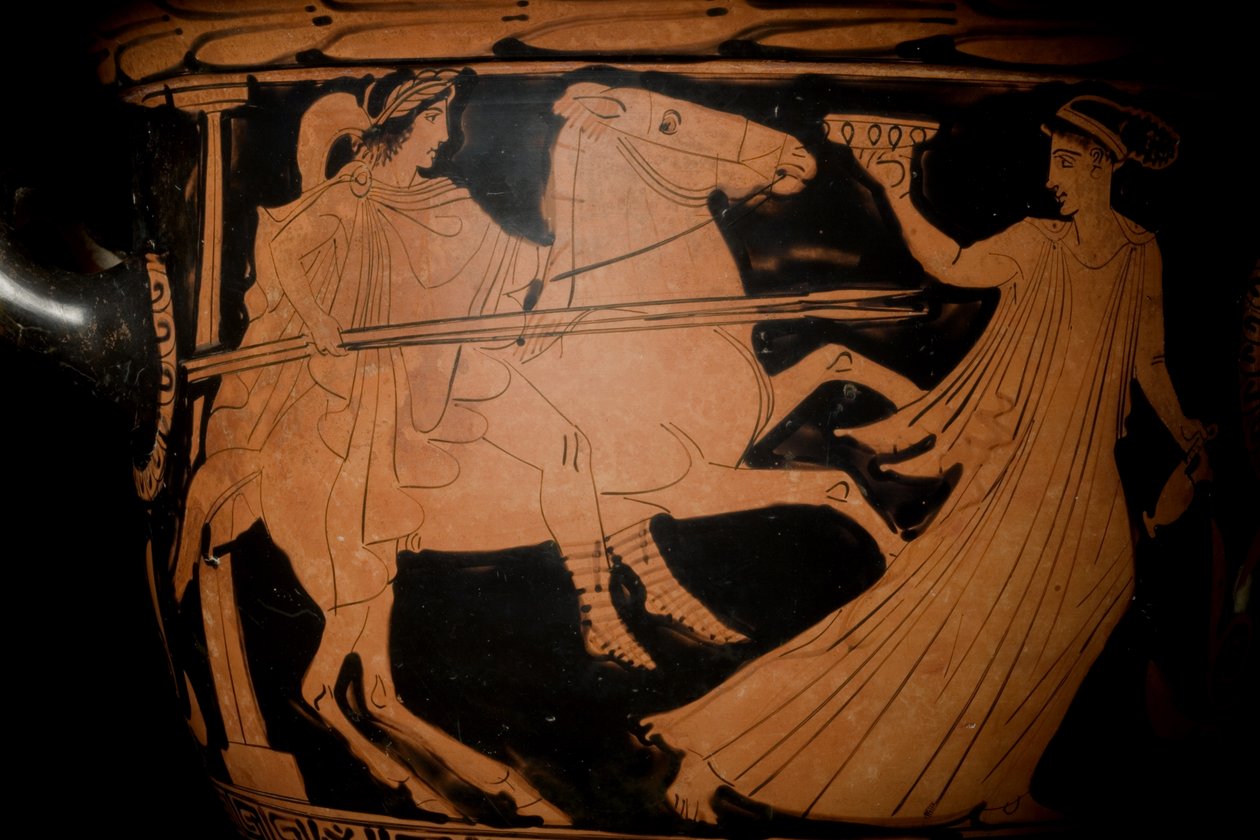 Detalj av en attisk rödfigurig klockkrater, ca 440 f.Kr. terrakotta se 270383 av Greek