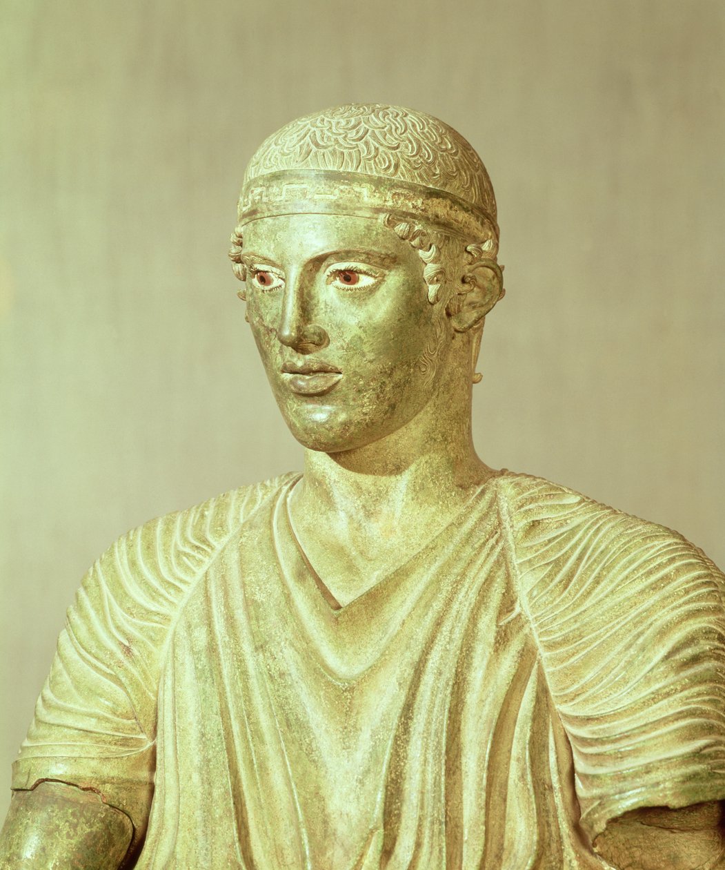Detalj av Delphi Charioteer, c.470 f.Kr. brons av Greek