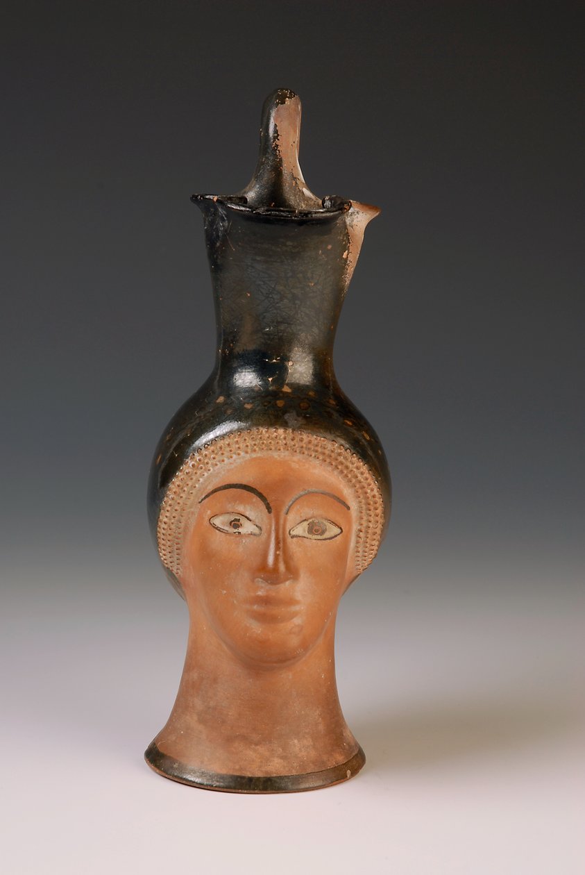 Oenochoe i form av ett kvinnohuvud (terrakotta) av Greek