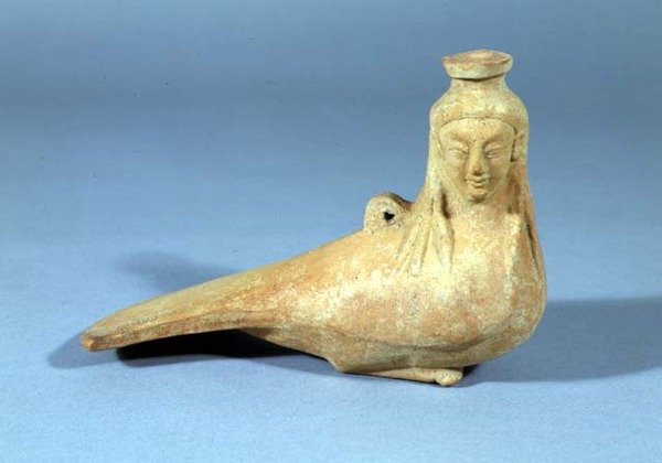 Parfymerad oljebehållare i form av en siren, Milesian, c.525 f.Kr av Greek