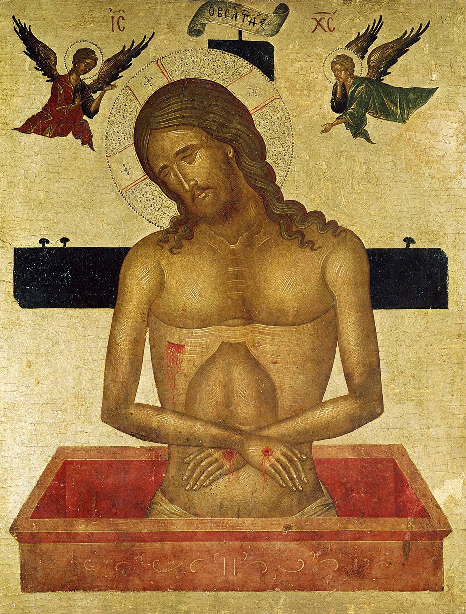 Ikon som visar Kristus i graven av Greek School