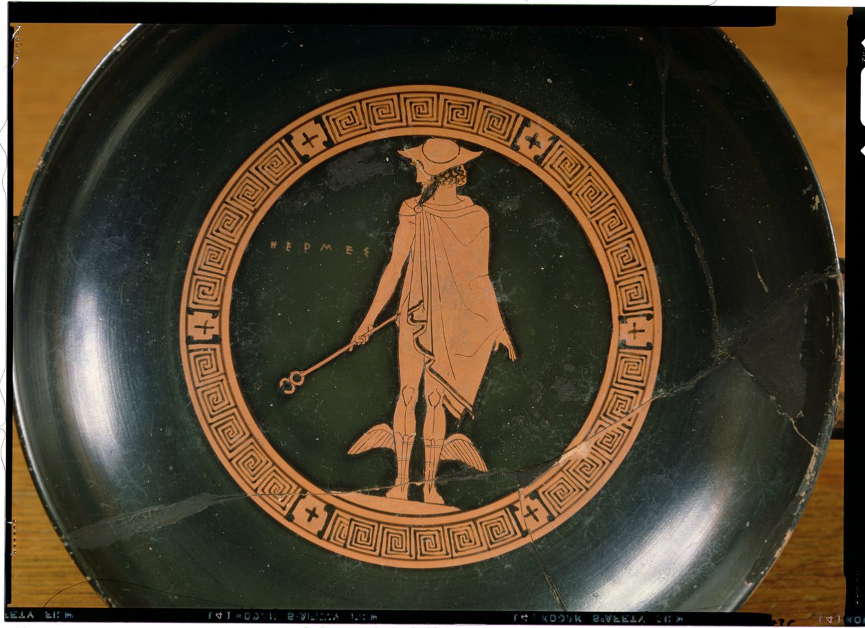 Grekisk kopp med röd figur, föreställande guden Hermes (keramik) av Greek