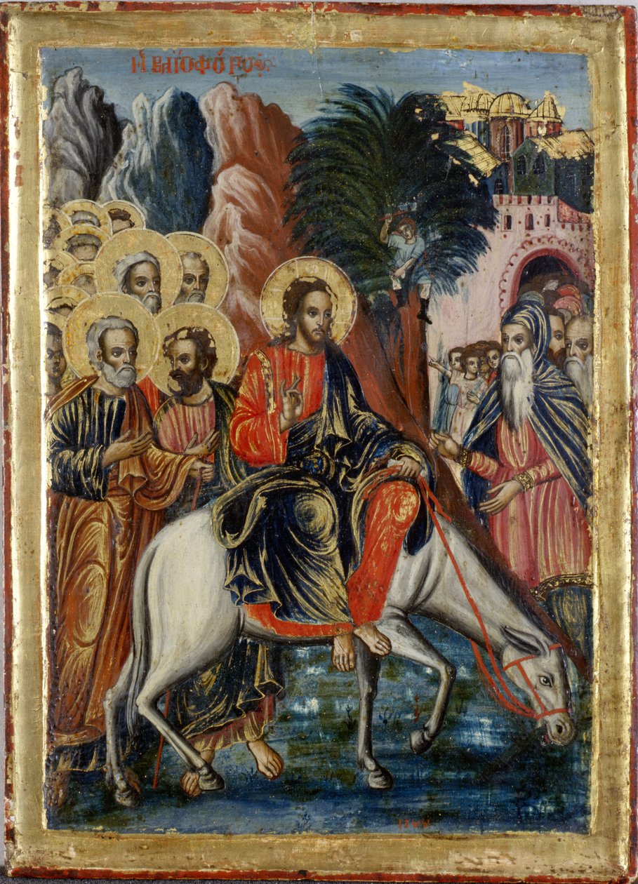 Inträdet i Jerusalem (tempera på trä) av Greek School