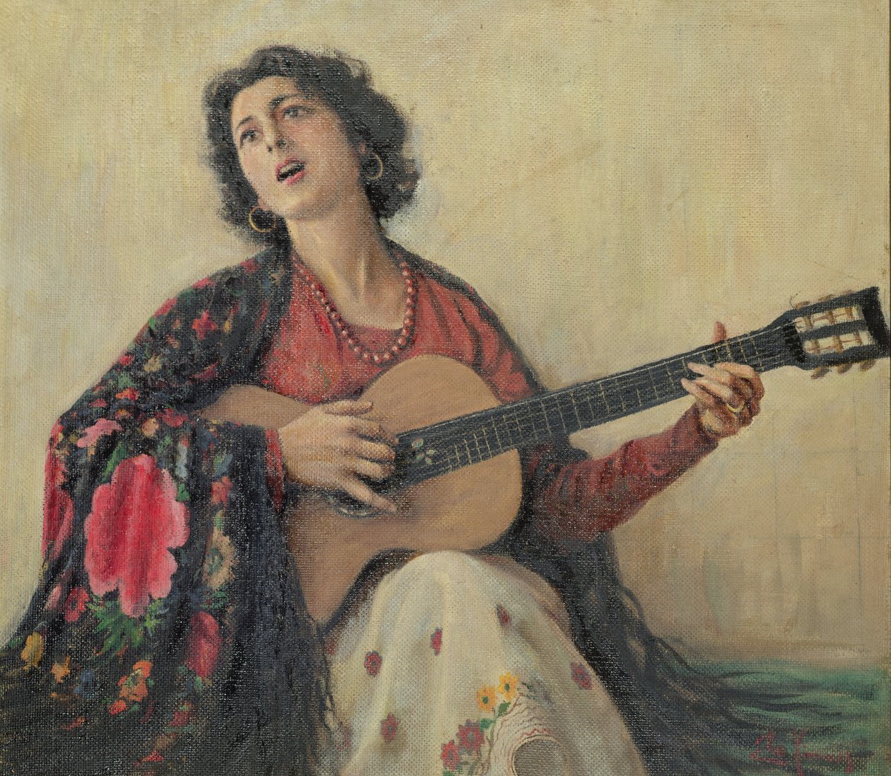 Kvinna med gitarr av Greek School