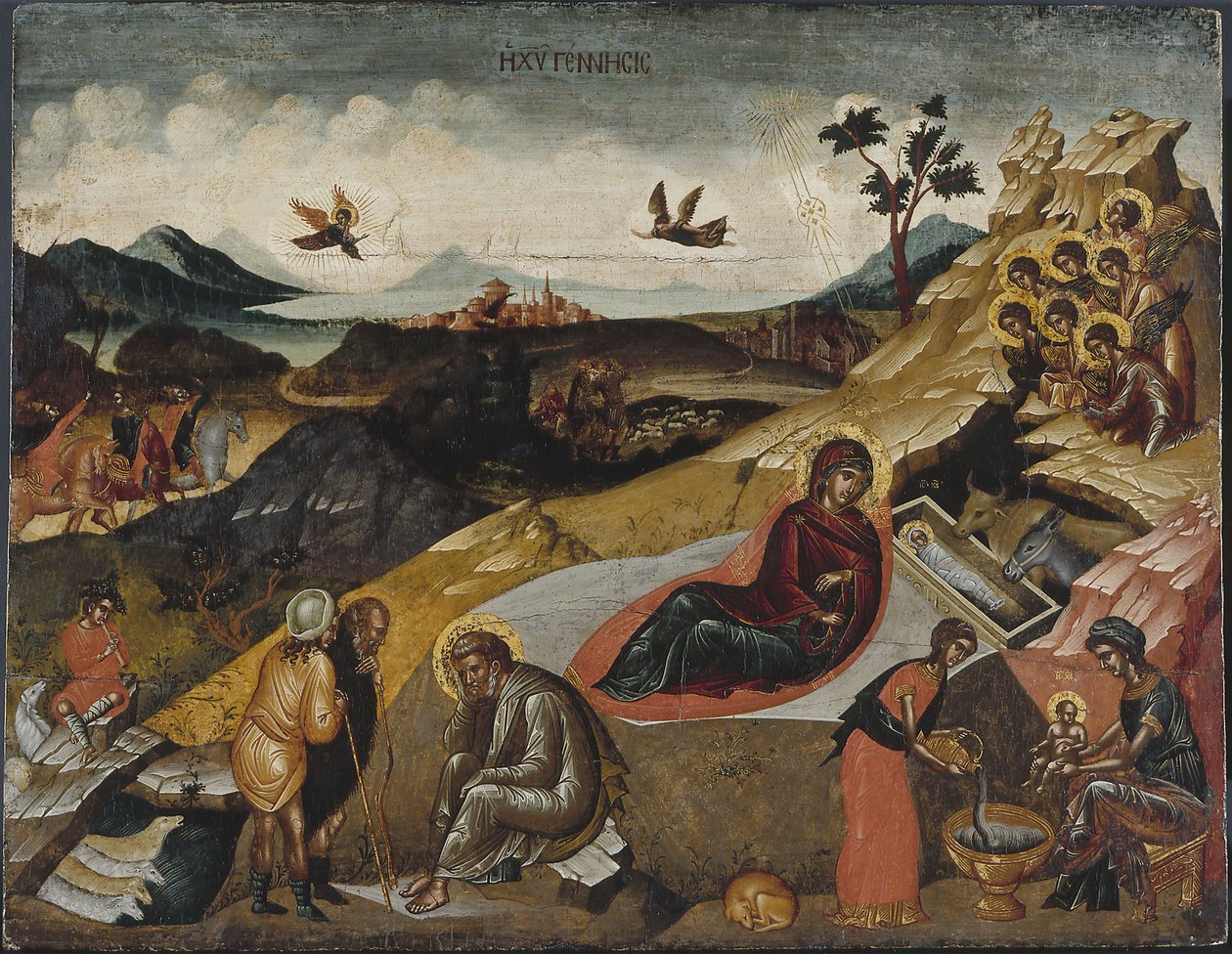 Kristi födelse, ca. 1490. av Greek icon.