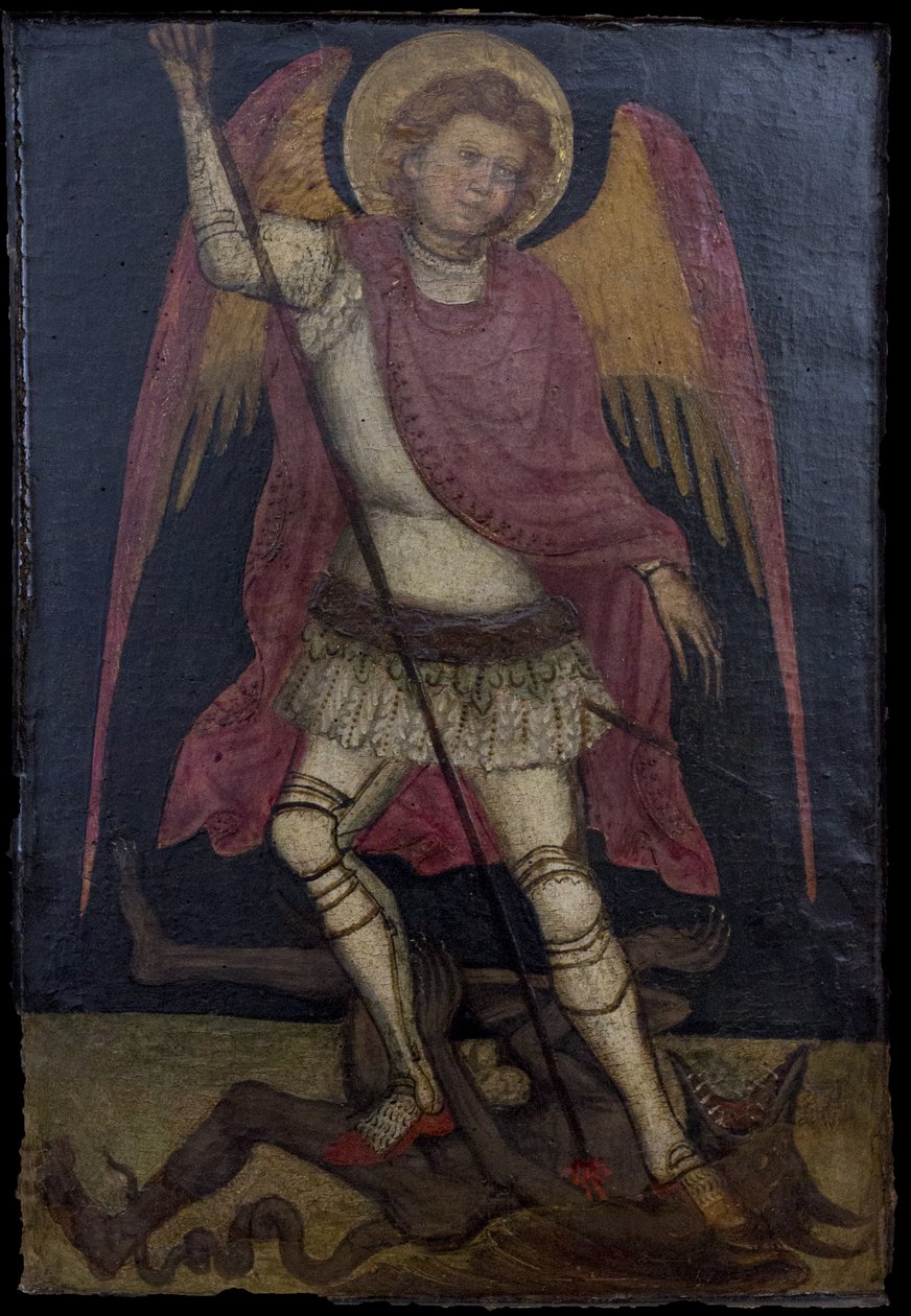 Ärkeängeln St Michael kämpar mot Satan. av Guariento di Arpo