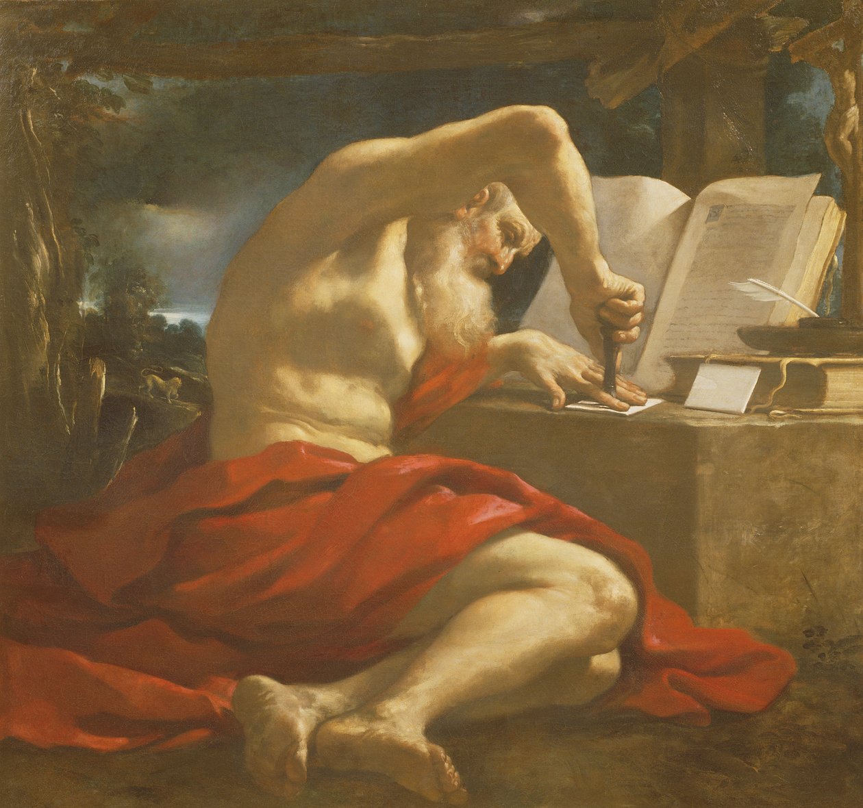 St. Hieronymus förseglar ett brev av Giovanni Francesco Barbieri