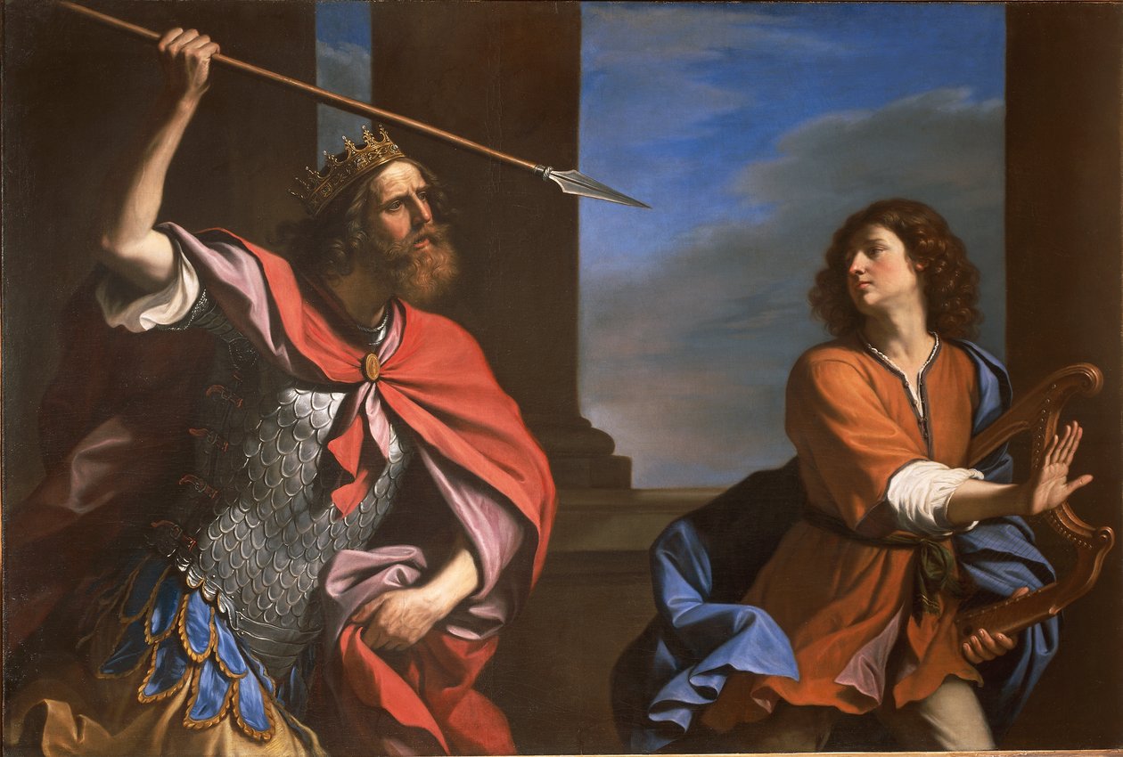Saul attackerar David (olja på duk) av Guercino