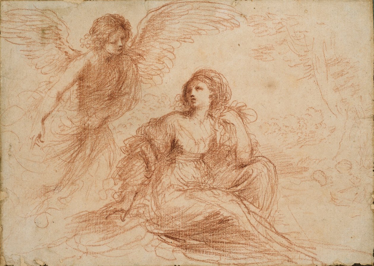 En ängel som visar sig för Hagar och Ismael, c1653 av Guercino