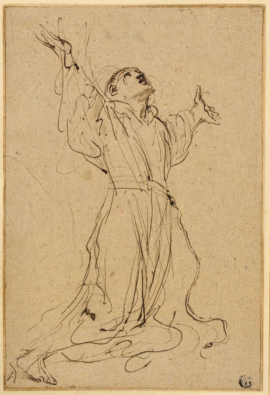 Studie för Saint Francis som tar emot Stigmata av Guercino