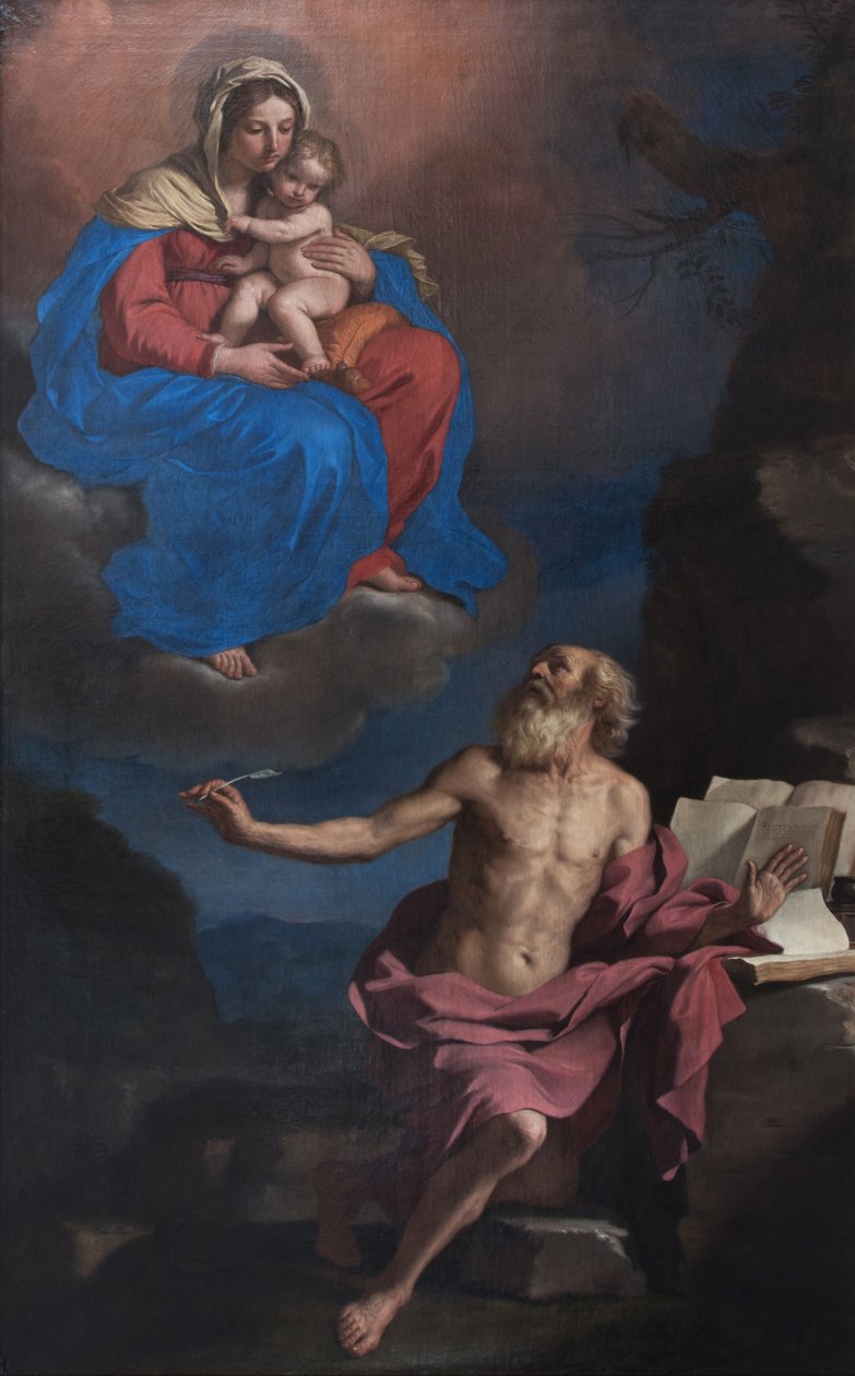 Jungfru Maria med barnet uppenbarar sig för Sankt Hieronymus av Guercino