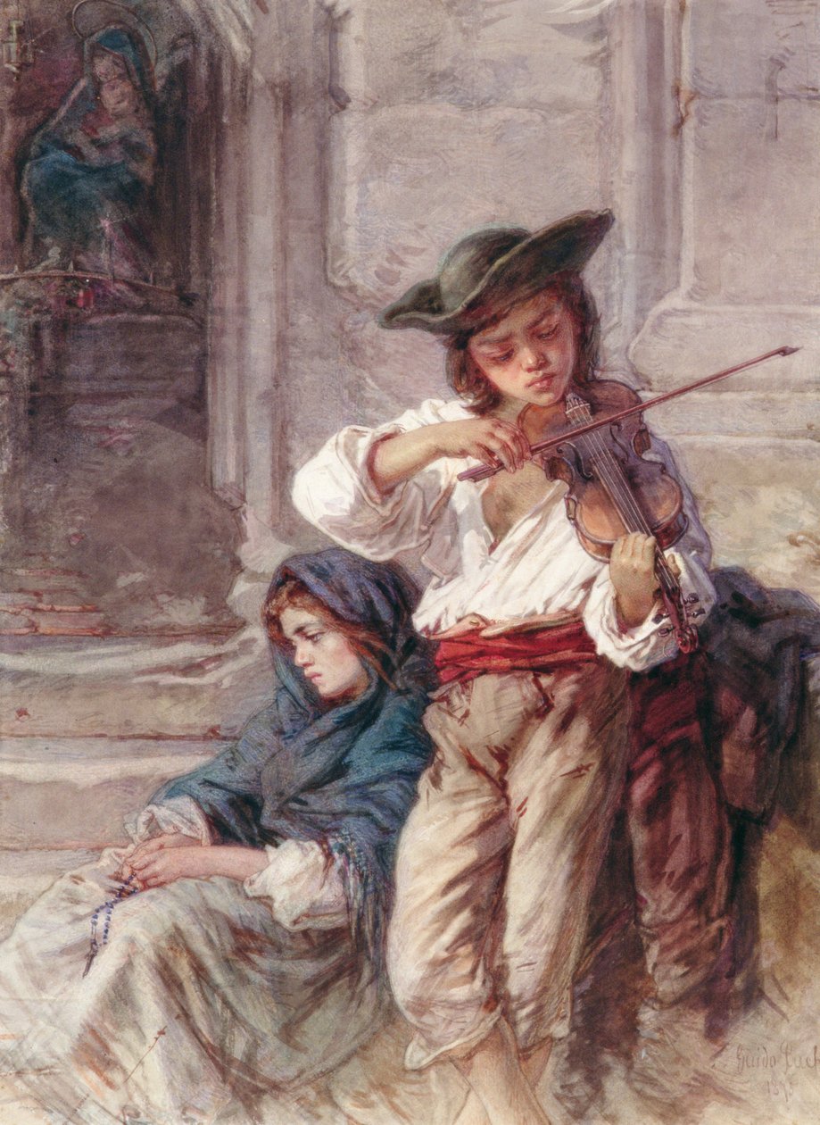 Den unge violinisten, ca 1880 (wc på papper) av Guido Bach