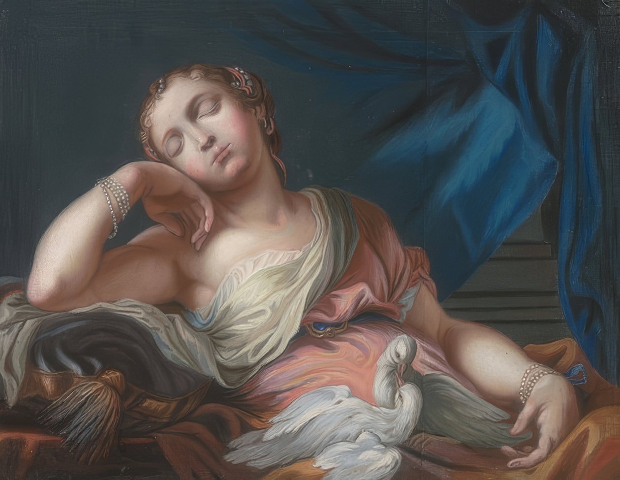 Sovande Venus med två turtlingduvor av Guido Reni