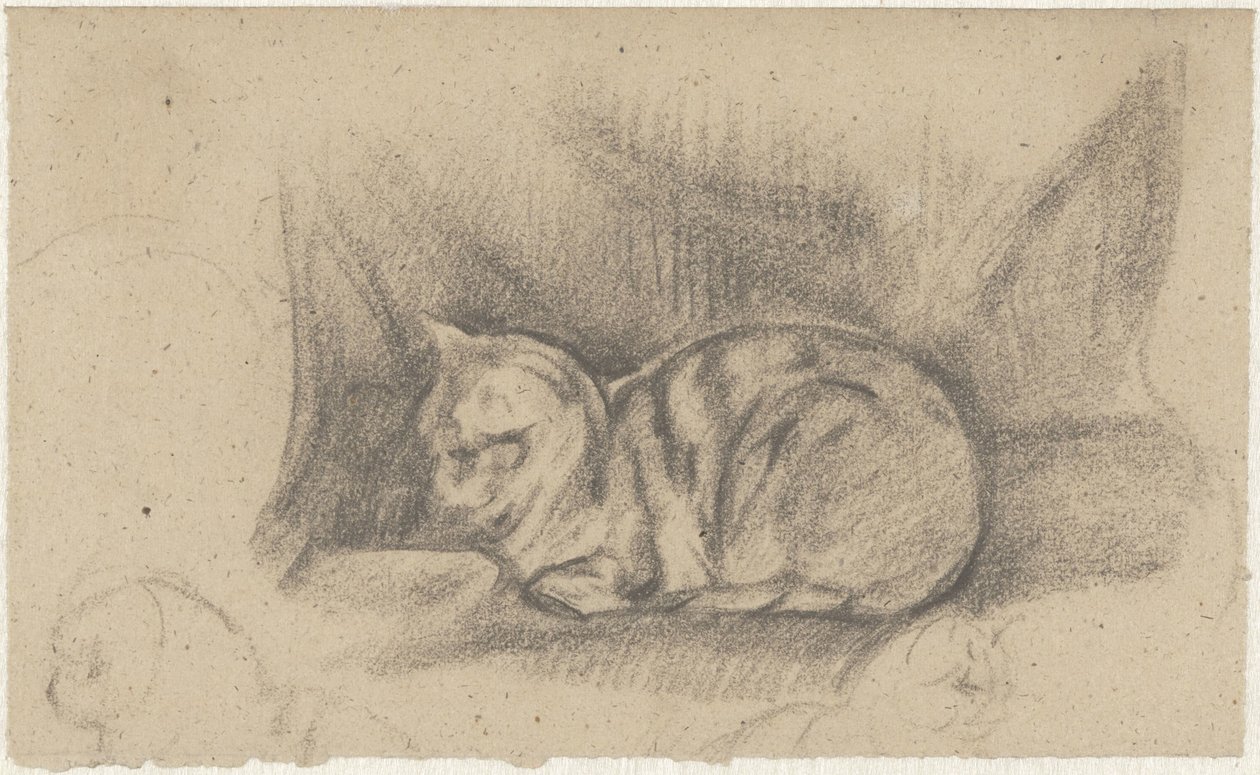Liggande katt till vänster av Guillaume Anne van der Brugghen