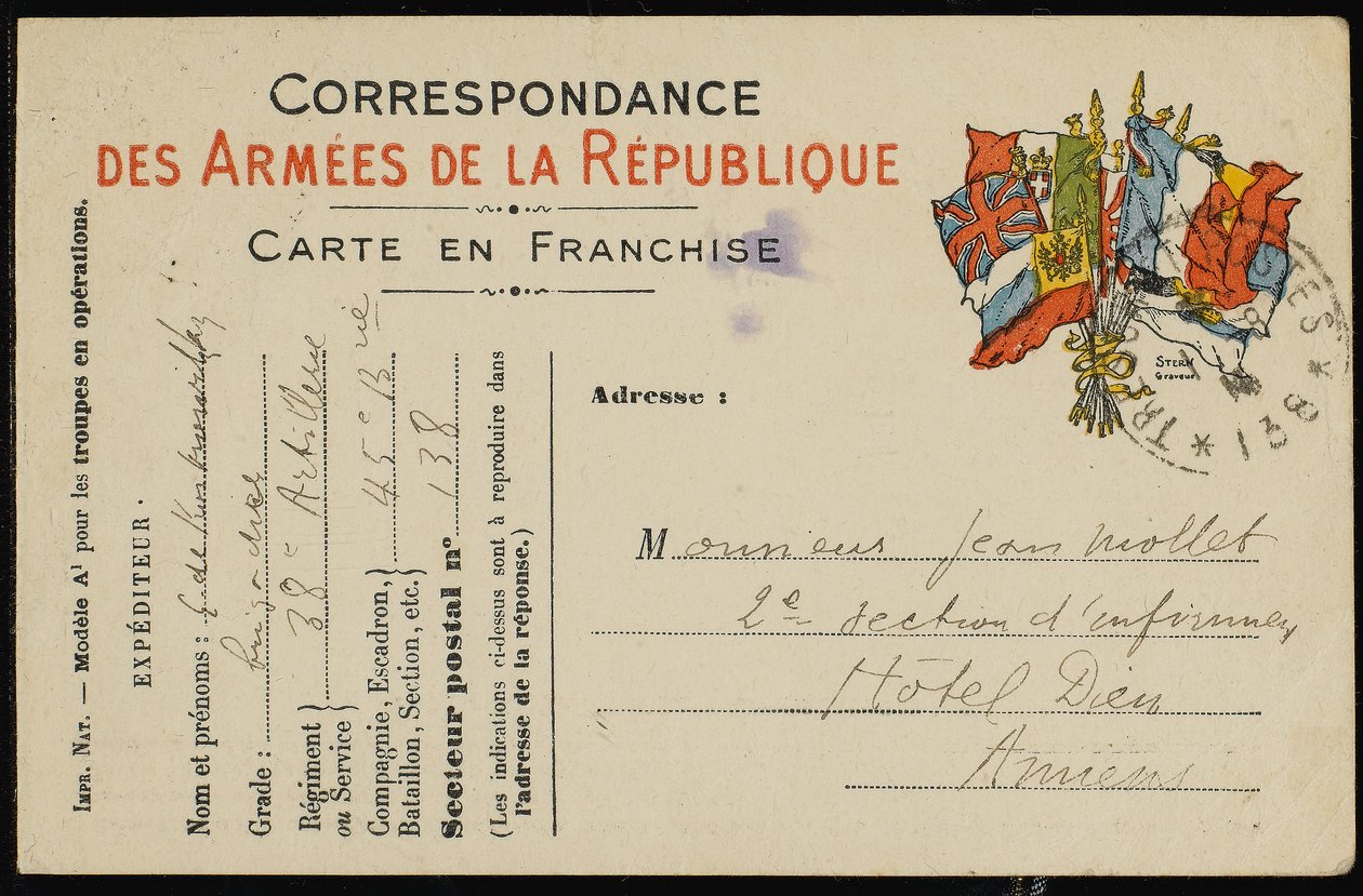 Vykort till Jean Mollet, 1915 av Guillaume Apollinaire