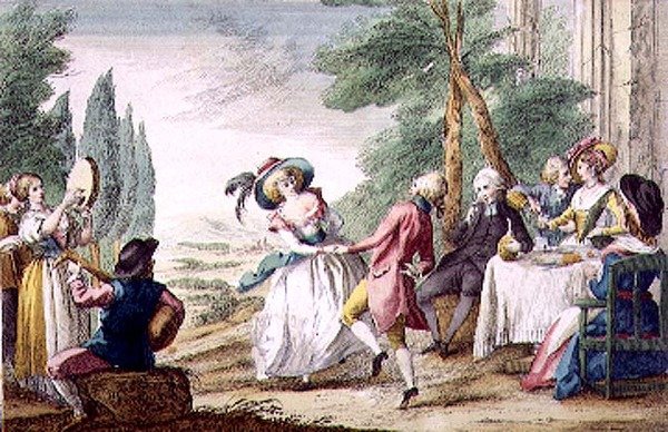 Florentine Games, the Dance (färgad gravyr) av Guiseppe Piattoli