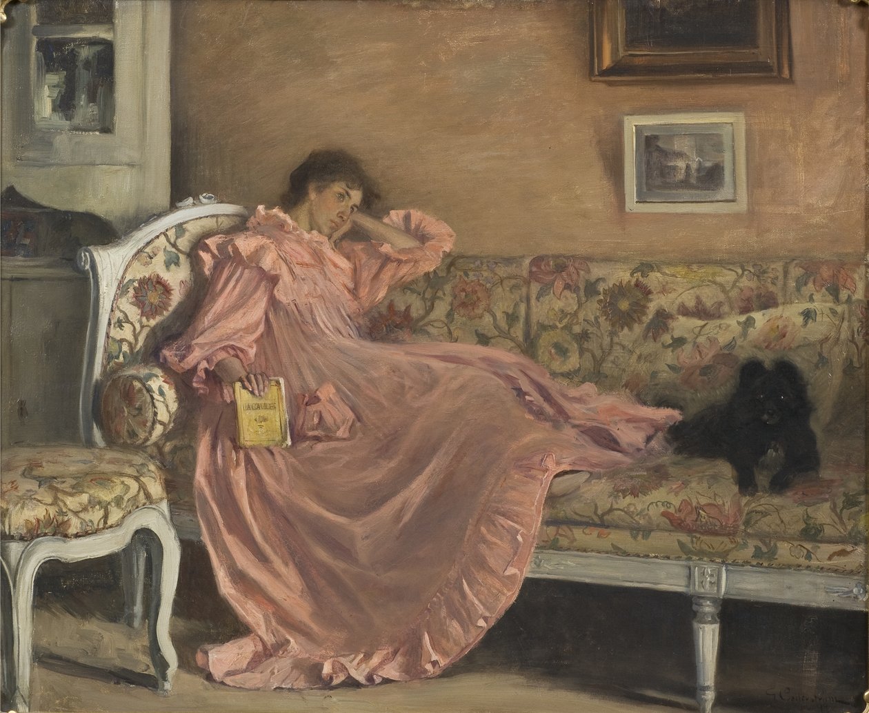 Carola sitter i soffan, 1899 av Gustaf Olaf Cederstrom