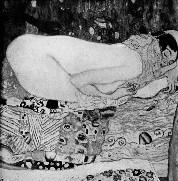 Bildnis Ria Munk Greek mythological character Leda (from the story of Leda and the Swan). av Gustav Klimt
