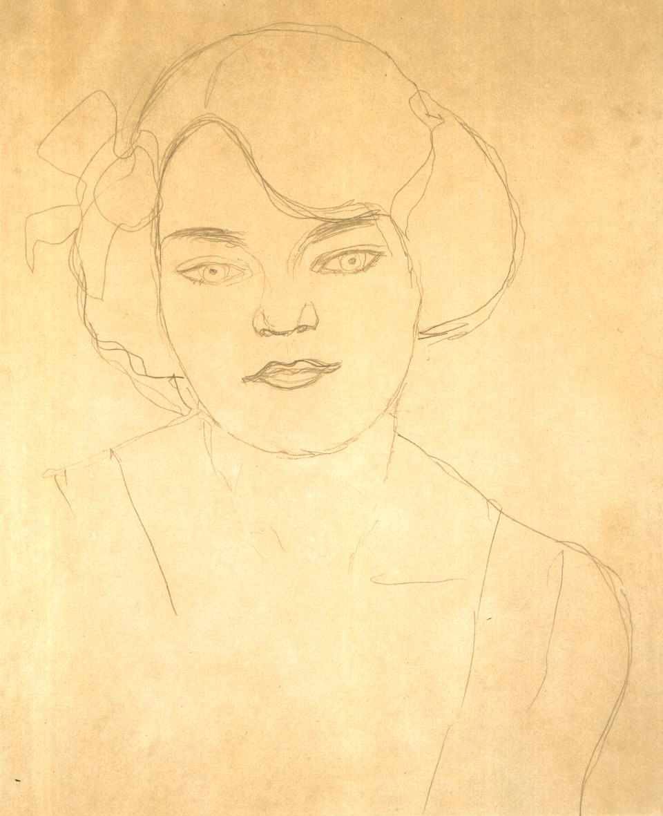 Brustbild eines Mädchen nach vorn av Gustav Klimt
