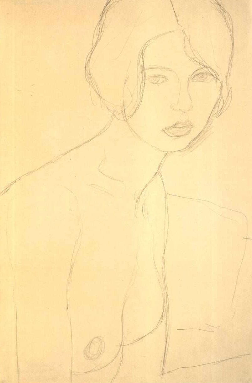Brustbild eines nackten Mädchen nach rechts av Gustav Klimt