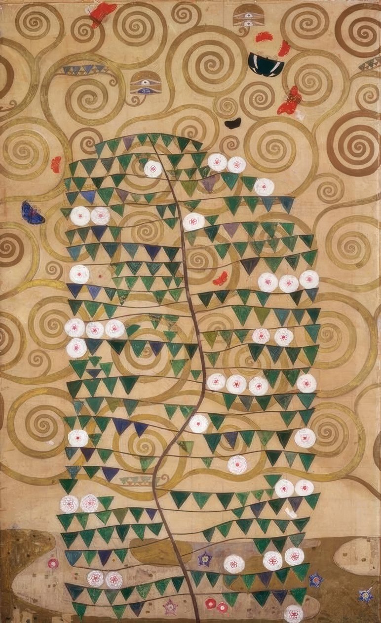 Livets träd (högra yttre delen med blommande buske) av Gustav Klimt