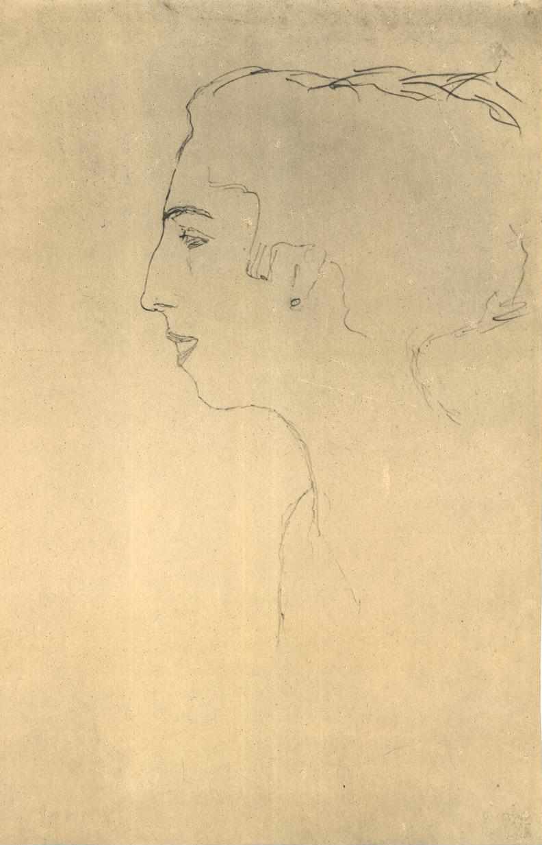 Frauenkopf im Profil nach links av Gustav Klimt
