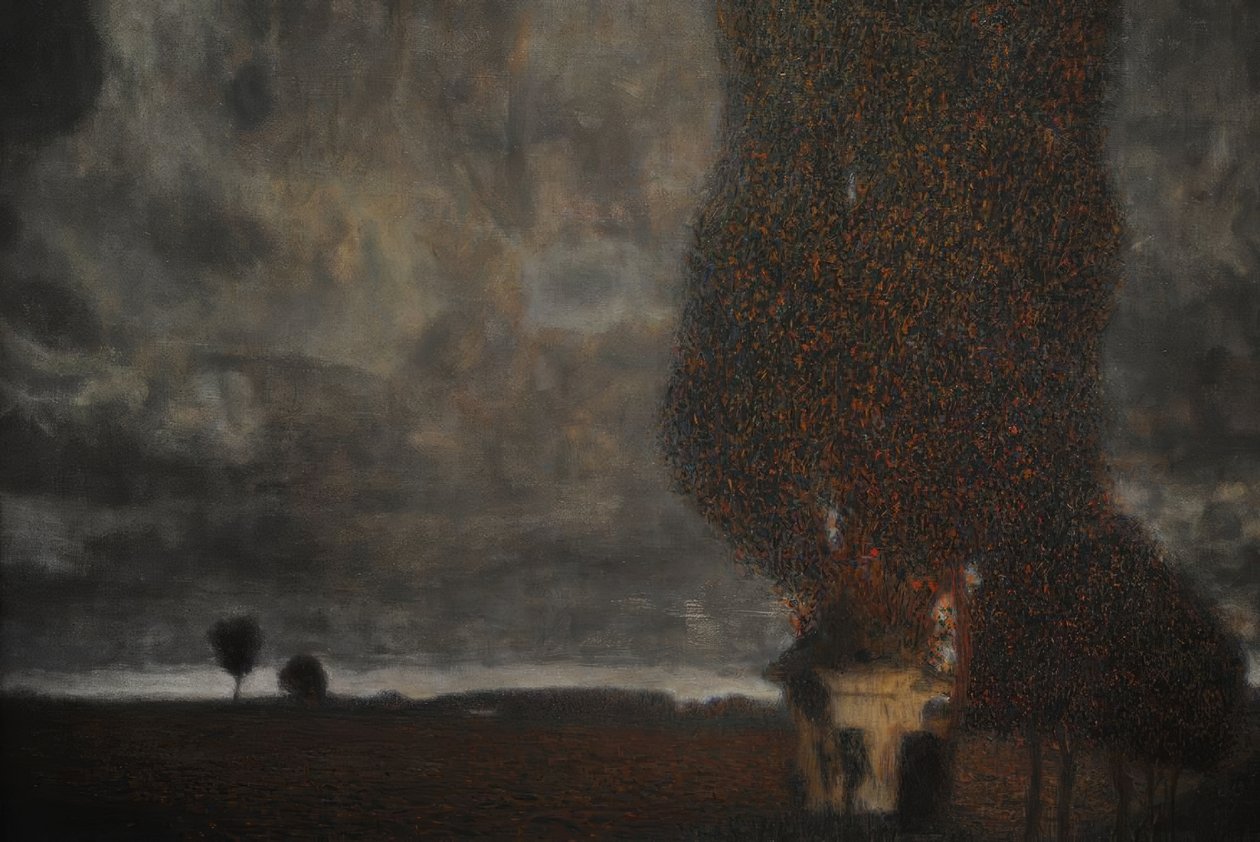 Gustav Klimt (1862–1918). Österrikisk symbolistisk målare. Närmar sig åskväder (Den stora poppel II), 1903. Olja på duk. Leopoldmuseet. Wien, Österrike. av Gustav Klimt