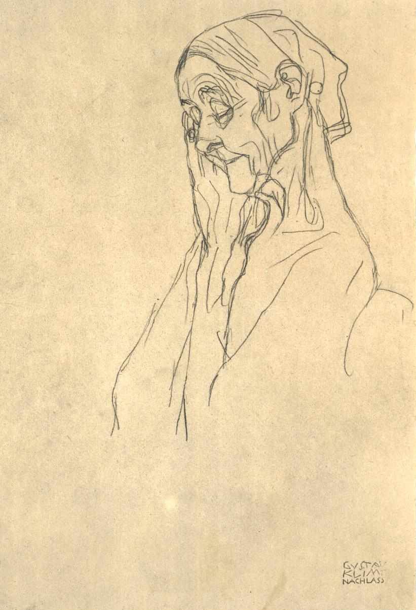 Kopf einer alten Frau nach links av Gustav Klimt