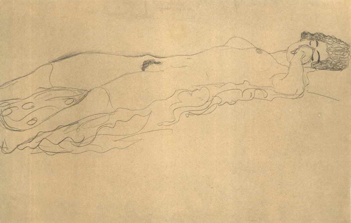 Liegender Akt nach rechts av Gustav Klimt