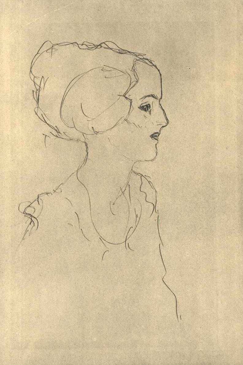 Flicka i profil till höger av Gustav Klimt