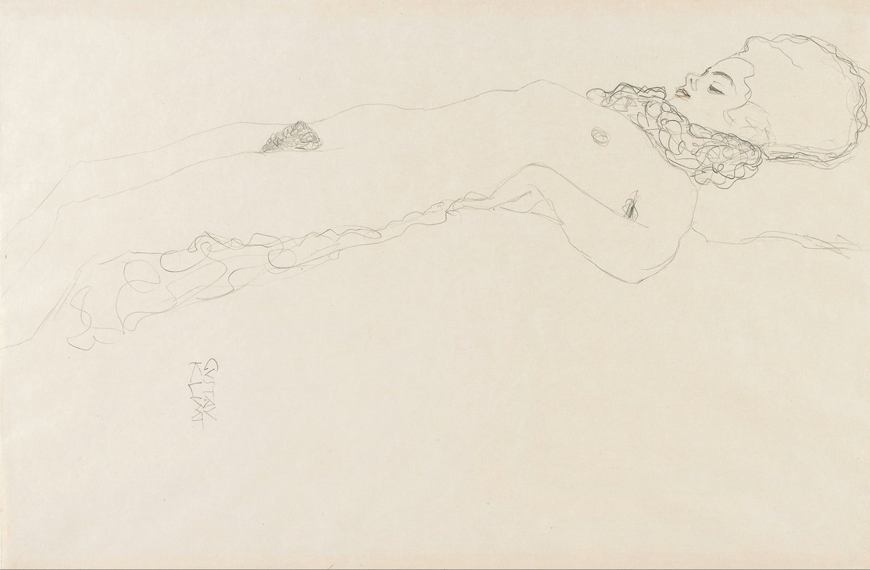 Naked Girl with Ruff, lying av Gustav Klimt