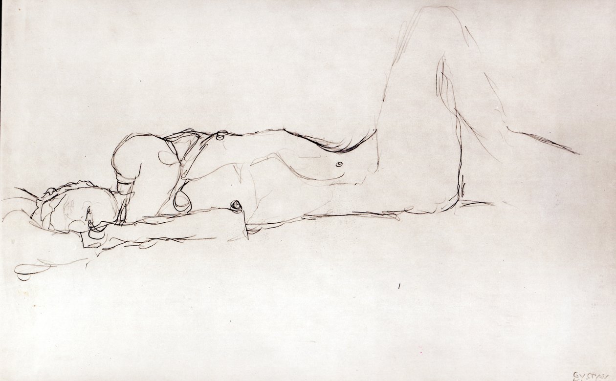 Naken kvinna i sängen, ca 1914 av Gustav Klimt