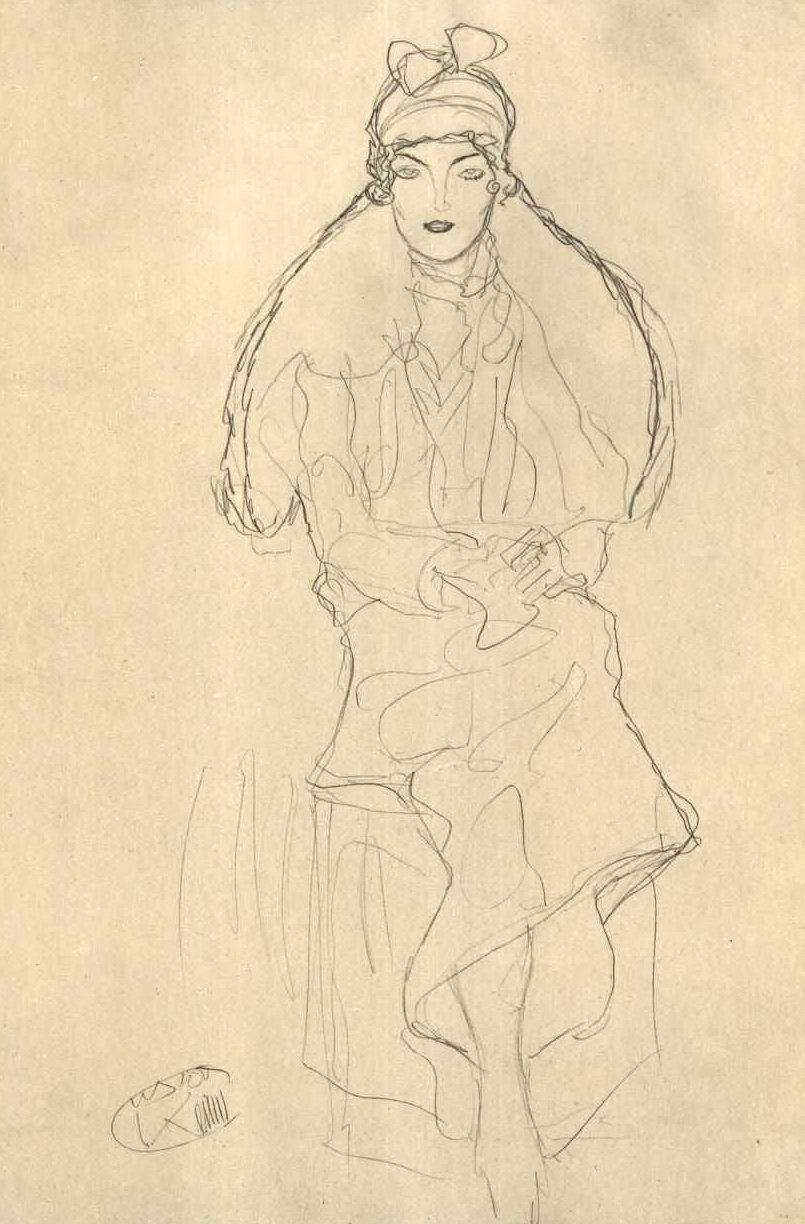 Sitzende von vorne av Gustav Klimt