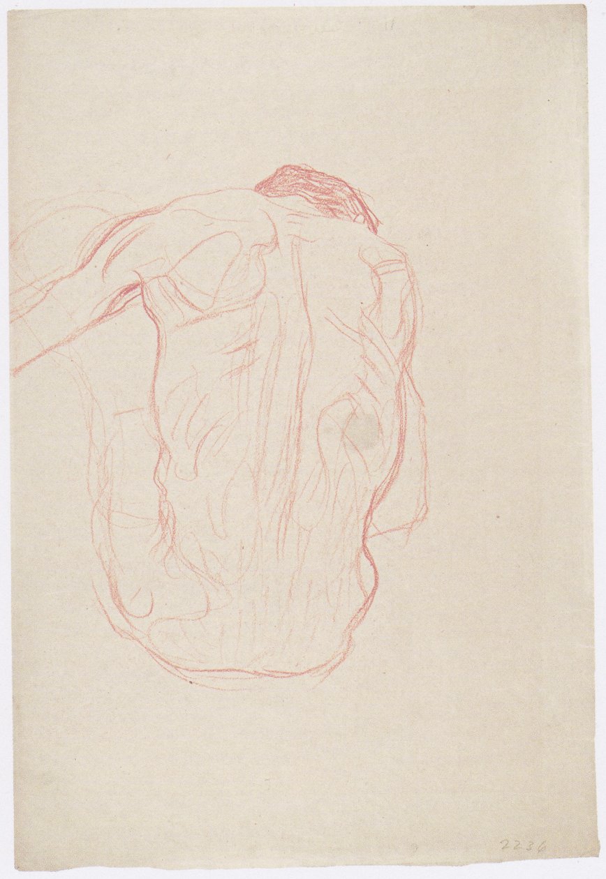Sitter manlig naken bakifrån av Gustav Klimt