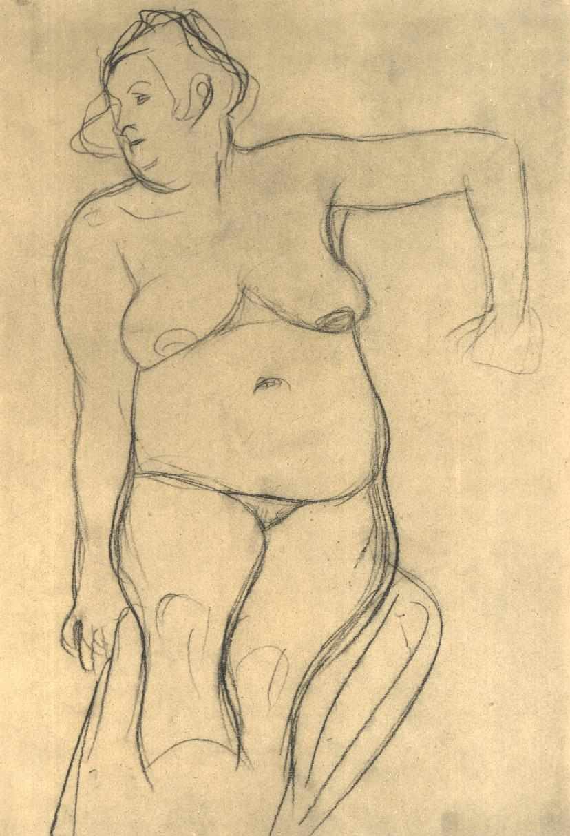 Sitzender weiblicher Akt von vorne av Gustav Klimt