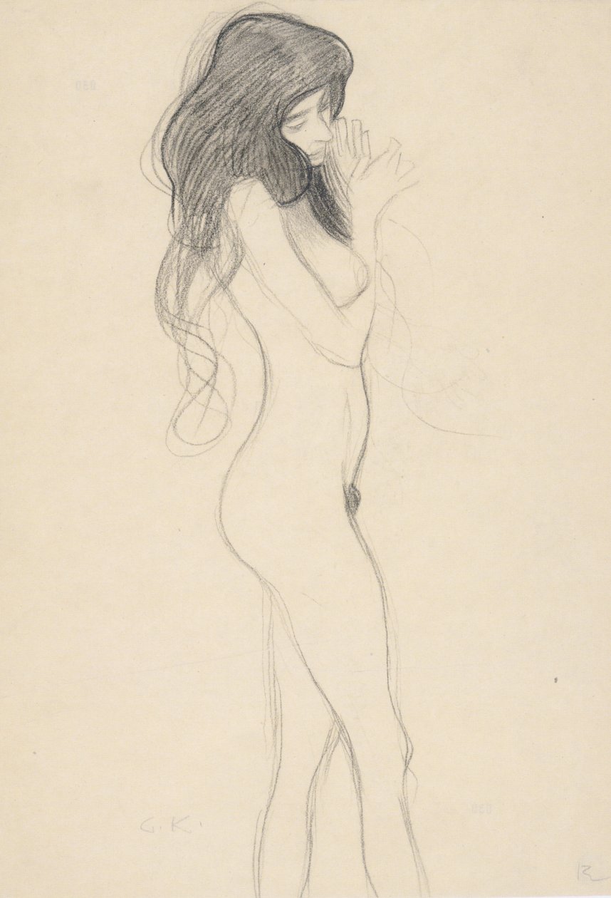 Stående kvinnlig naken till höger av Gustav Klimt